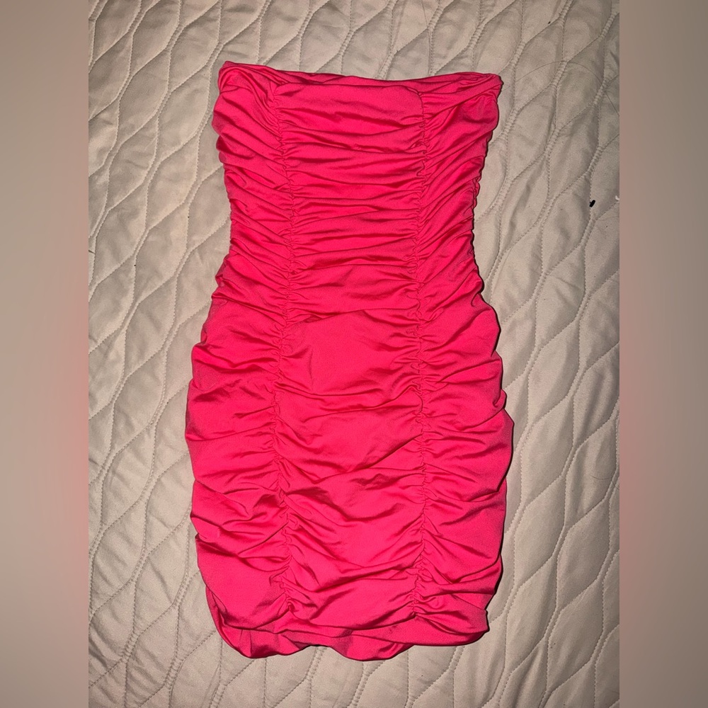 SHEIN Strapless Hot Pink Ruched Dress